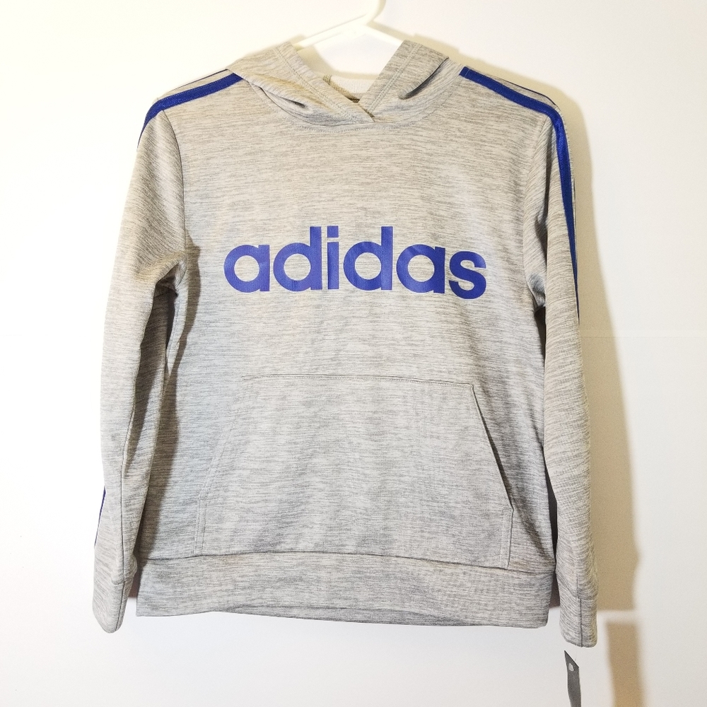 NWT. ADIDAS Grey with Blue Sweatshirt Hoodie. Boys - Picture 6 of 9